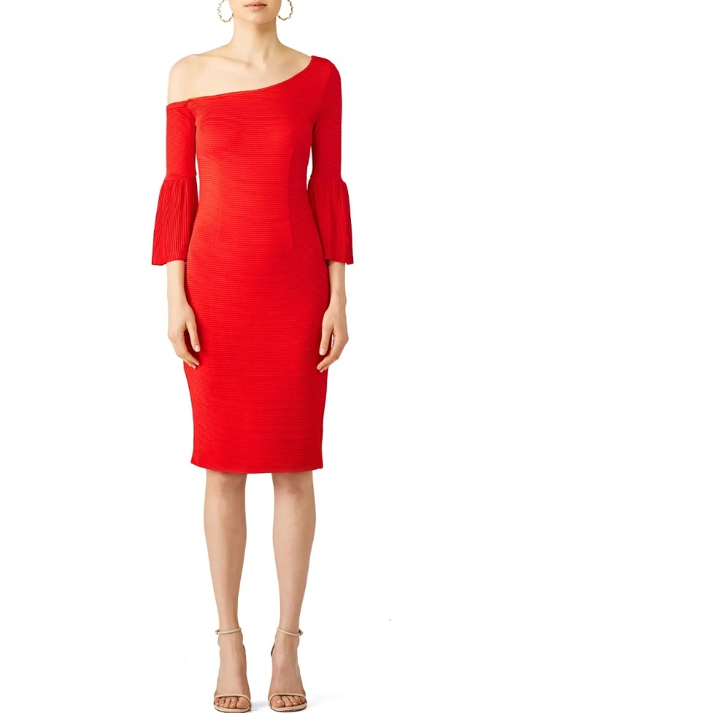 Trina Turk Stunner! Cocktail Red Ollie Dress: Sz 8: Off Shoulder- Flattering - Picture 2 of 7